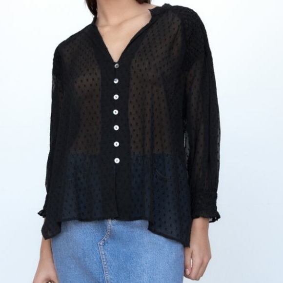 Zara Tops - Zara Swiss dot blouse with smocking
